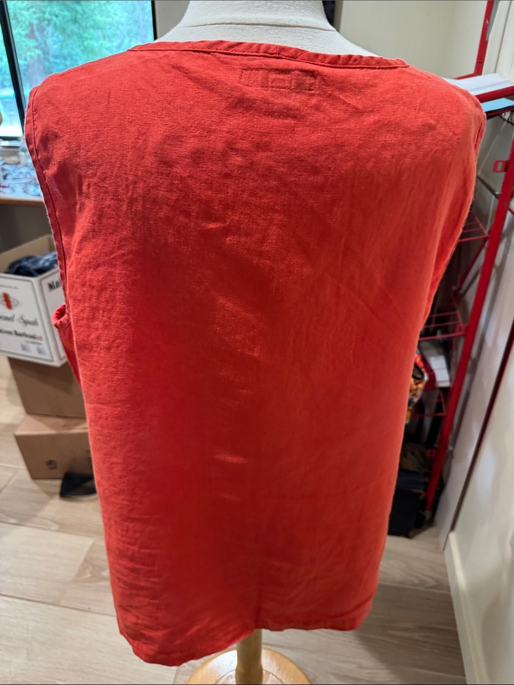 Flax Coral Orange V-Neck Linen Tank - Picture 5 of 5